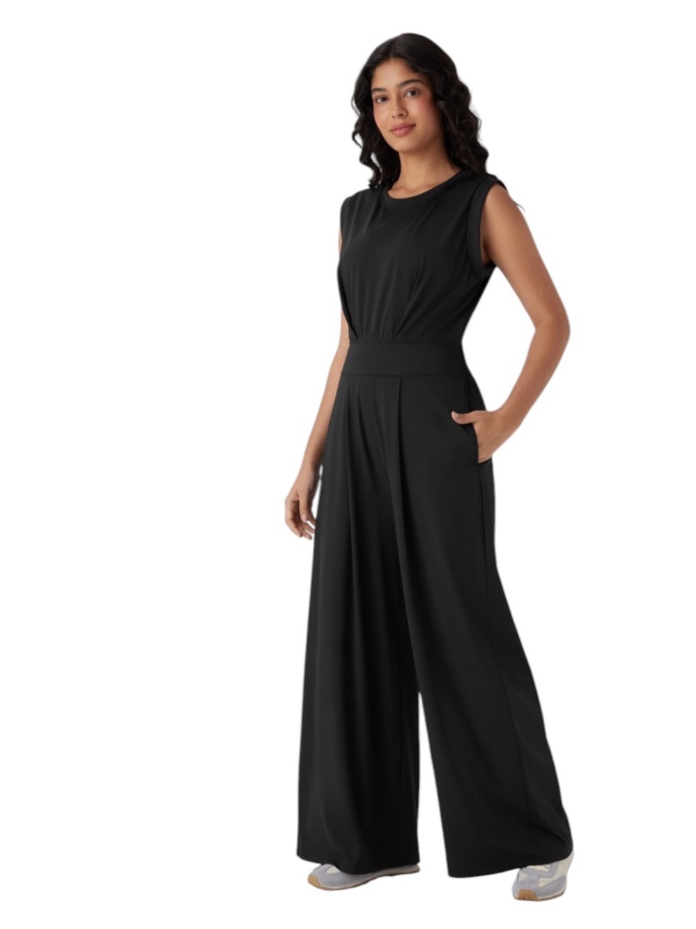 NWT Halara SoftlyZero QuickDry Round Neck Sleeveless Yoga Jumpsuit Black sz M